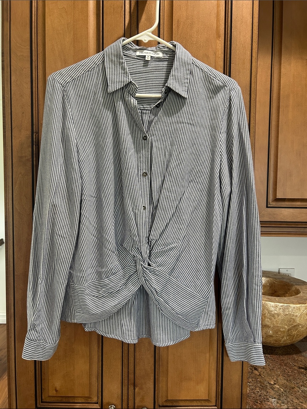 Heartloom Striped Button-Down Twist Front Shirt - Navy/White